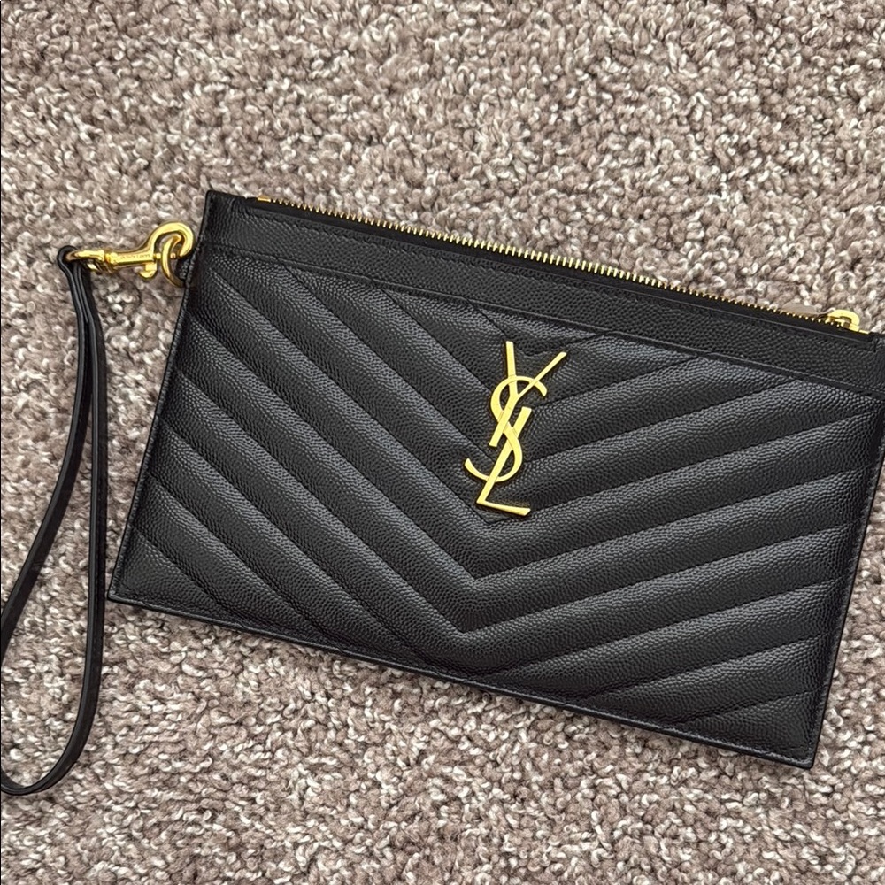 Yves Saint Laurent Black Clutch with Gold Accents